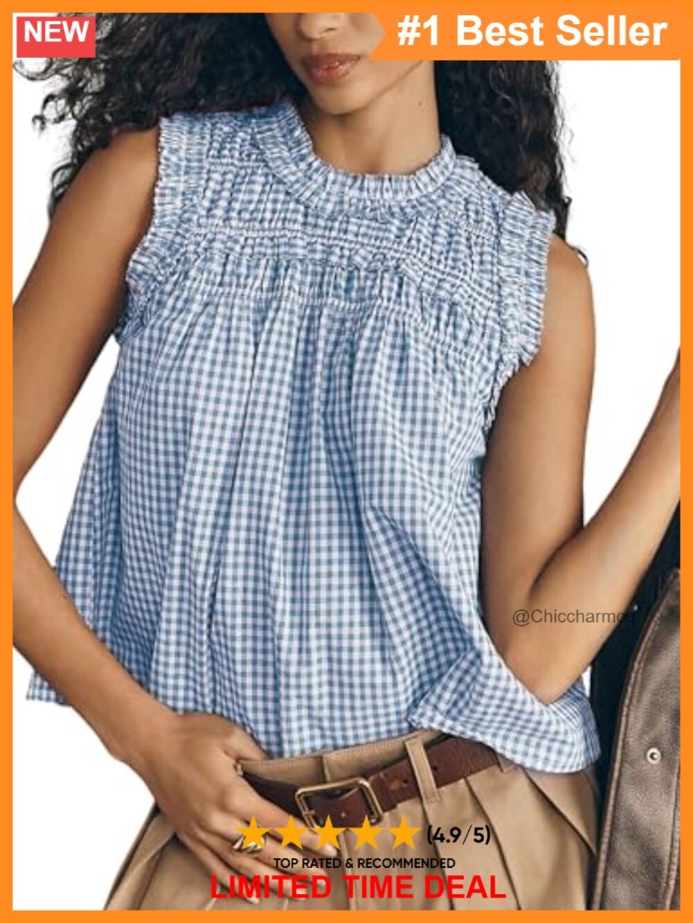 Sleeveless Plaid Peplum Top Babydoll Ruffle Trim Casual Summer
